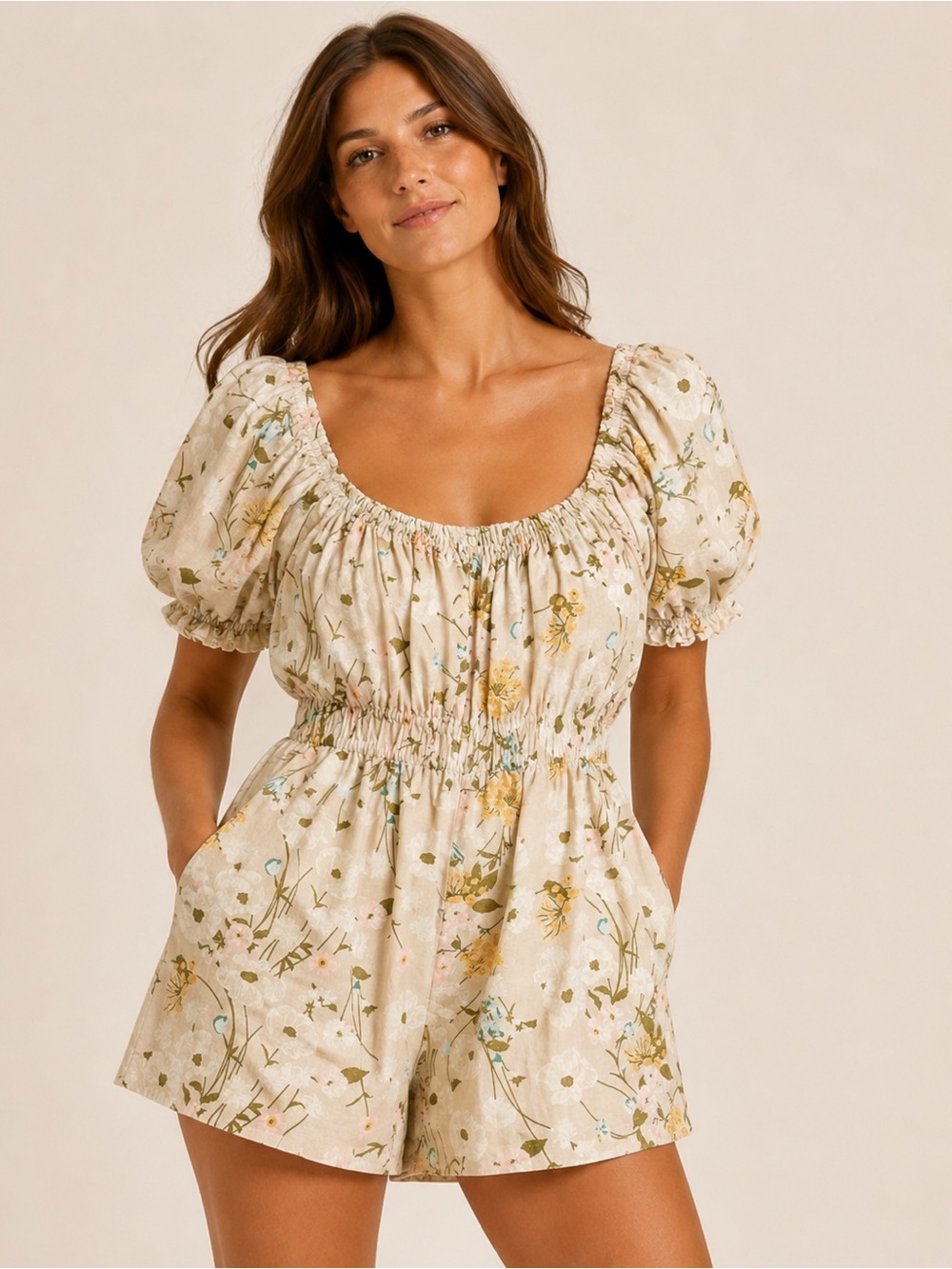 Spartina 449 Audrey Linen Floral Romper Size XL